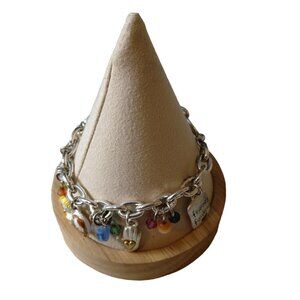 Charm Bracelet Friends Forever Beaded Silver Tone Chain 7.5 In Lobster Claw J13